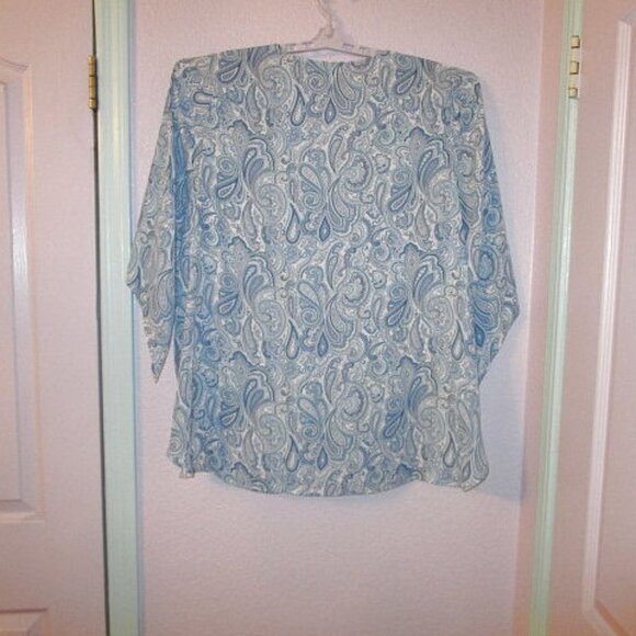 Catherines PAISLEY Chiffon Size 1X BLOUSE Tunic TOP Flowy FAUX WRAP High Low - Picture 8 of 10